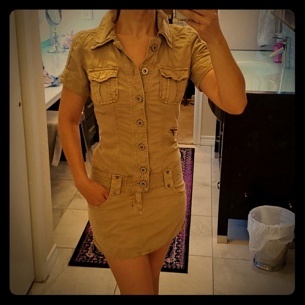 Vintage Guess Khaki safari dress